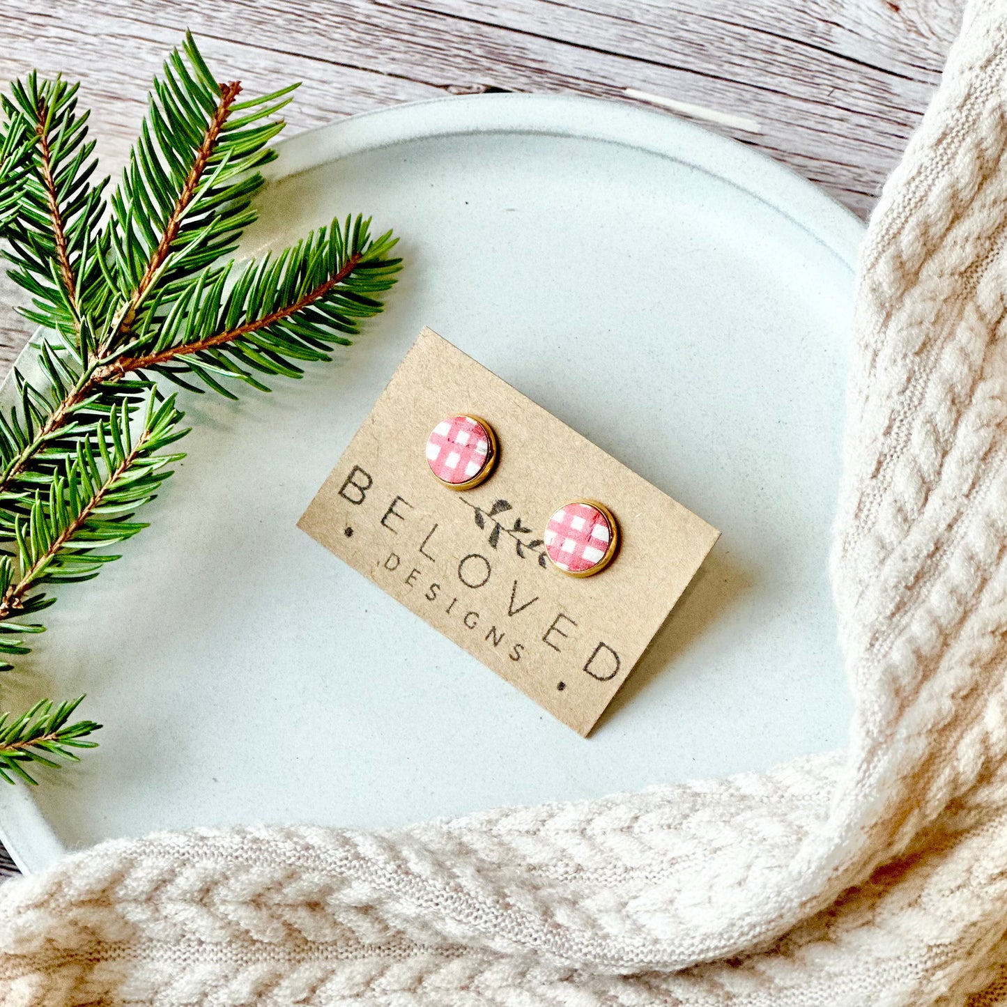 Farmhouse Plaid Leather Stud Earrings