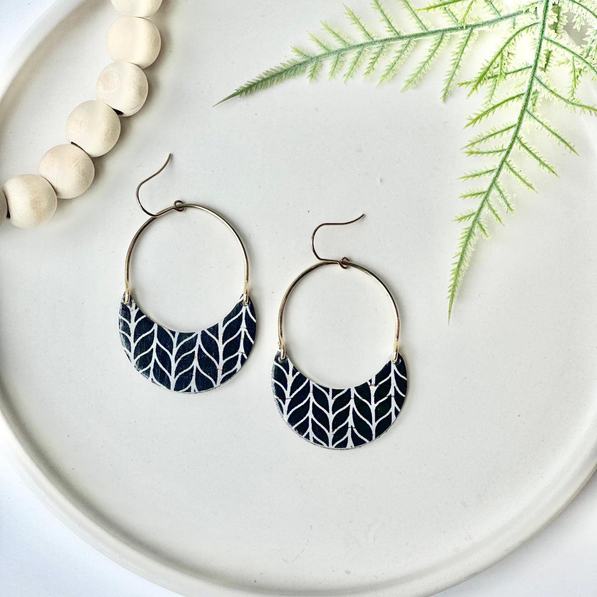 Black and White Chevron Cork Leather + Arch Earrings