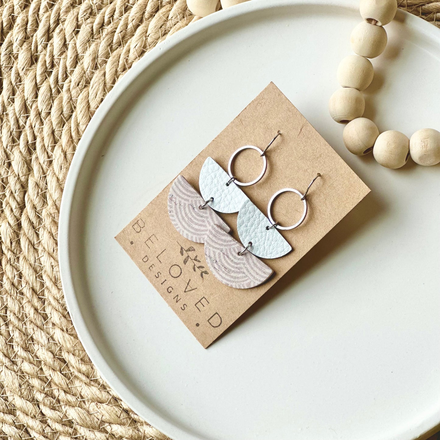 Neutral Rainbows + Cream Leather Half Circle + Hoop Earrings