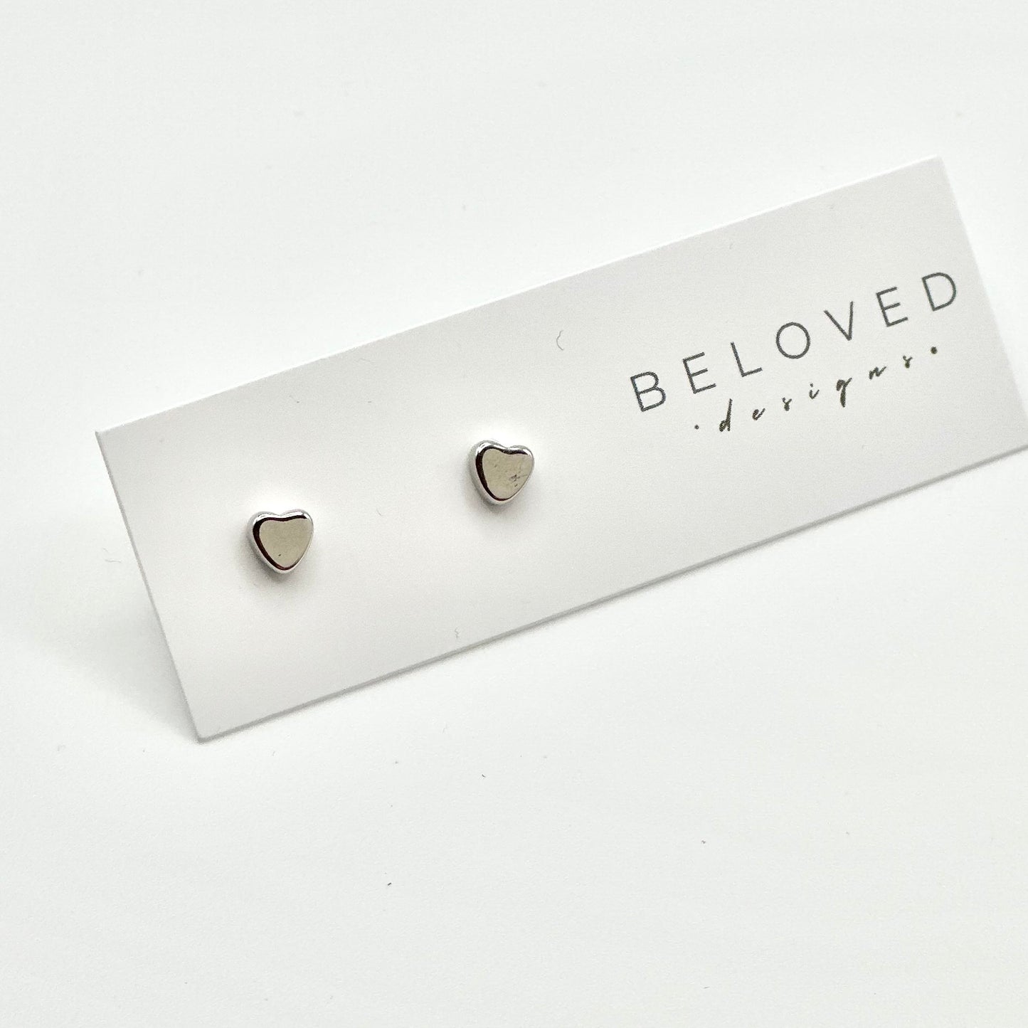 Heart Stud Earrings | Rhodium