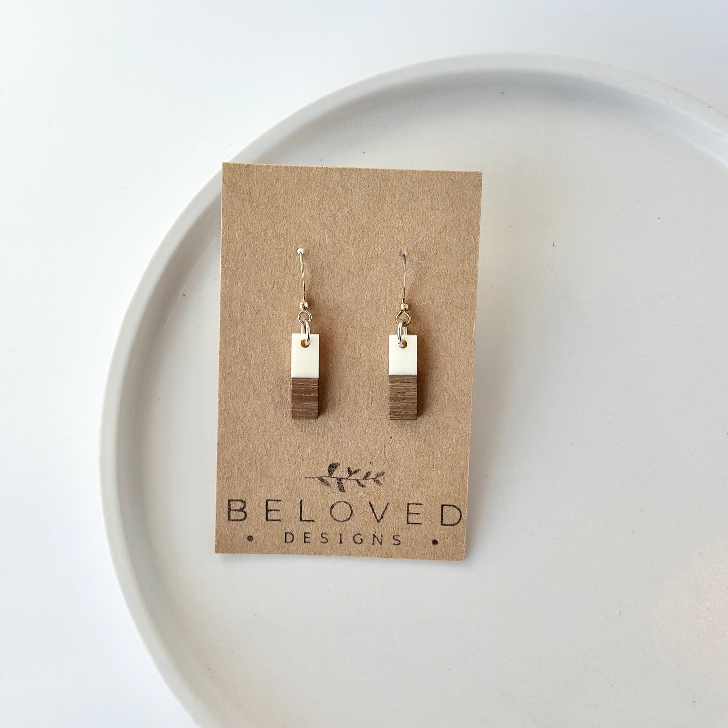 Resin + Wood Short Bar Earrings