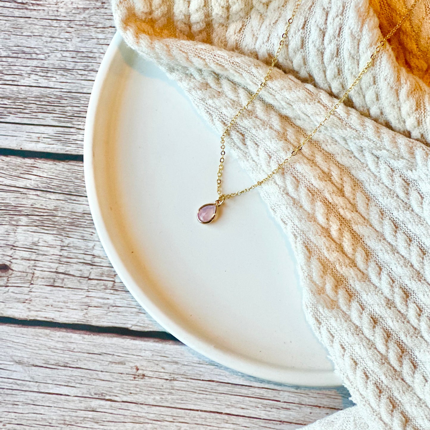 Dusty Pink Teardrop Gold Necklace