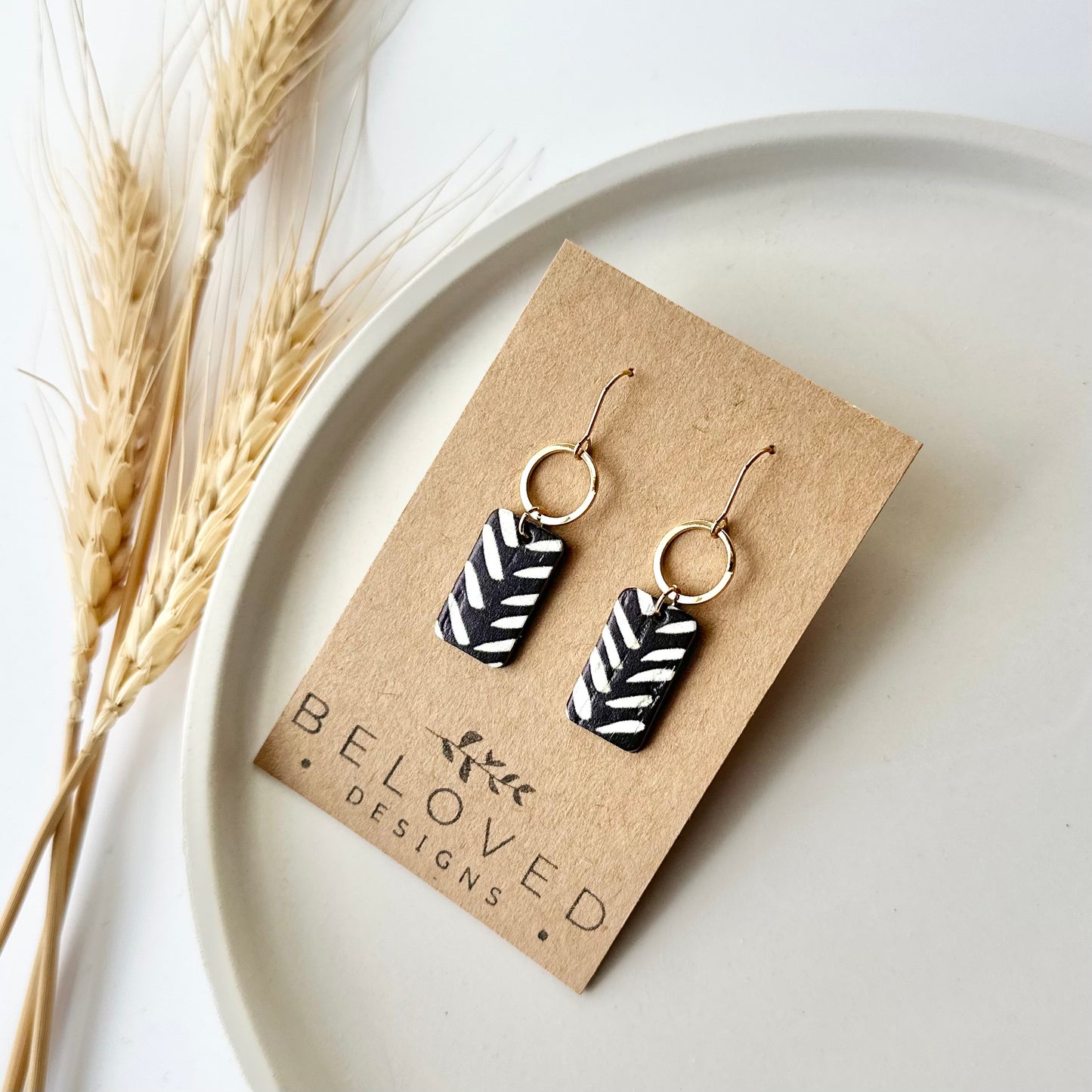 Black and White Chevron Cork Leather + Hoop Earrings