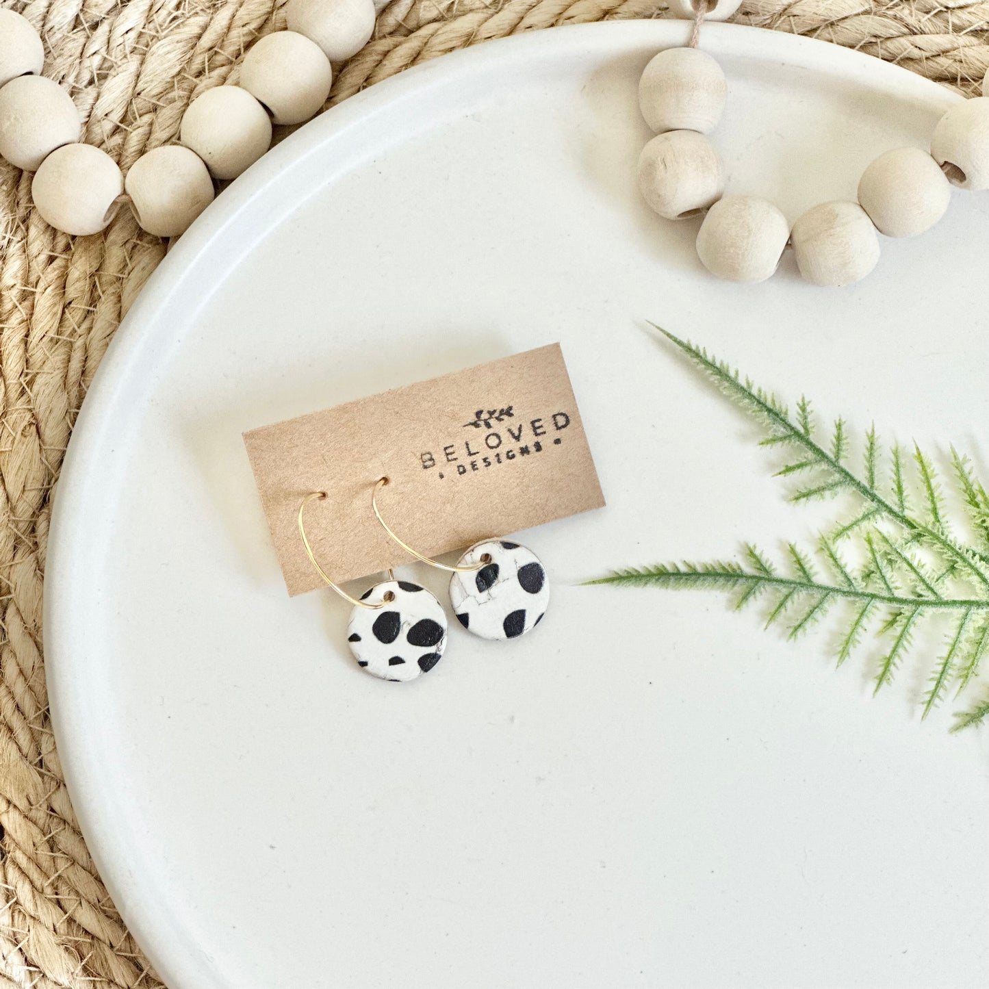 Dalmatian Cork Leather Circle + Hoop Earrings