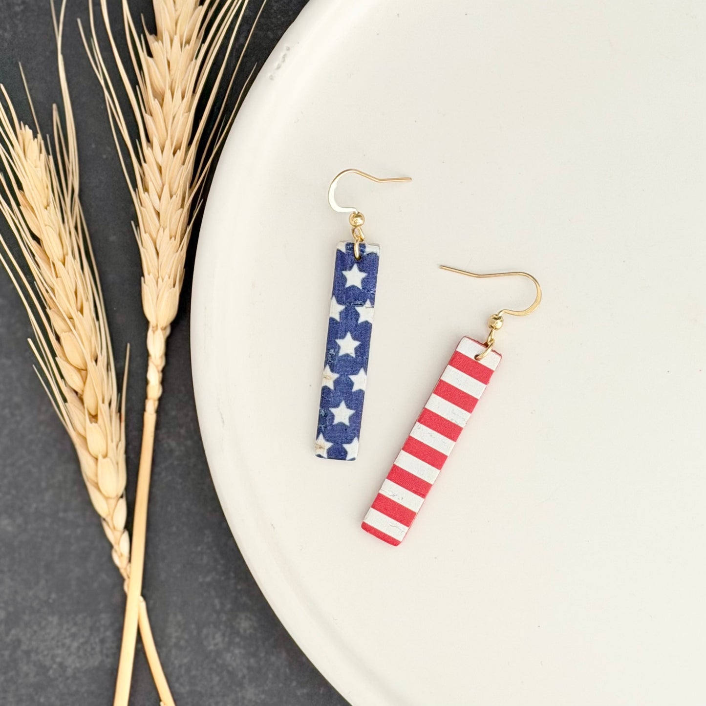 Cork Leather Bar Earrings | Stars + Stripes