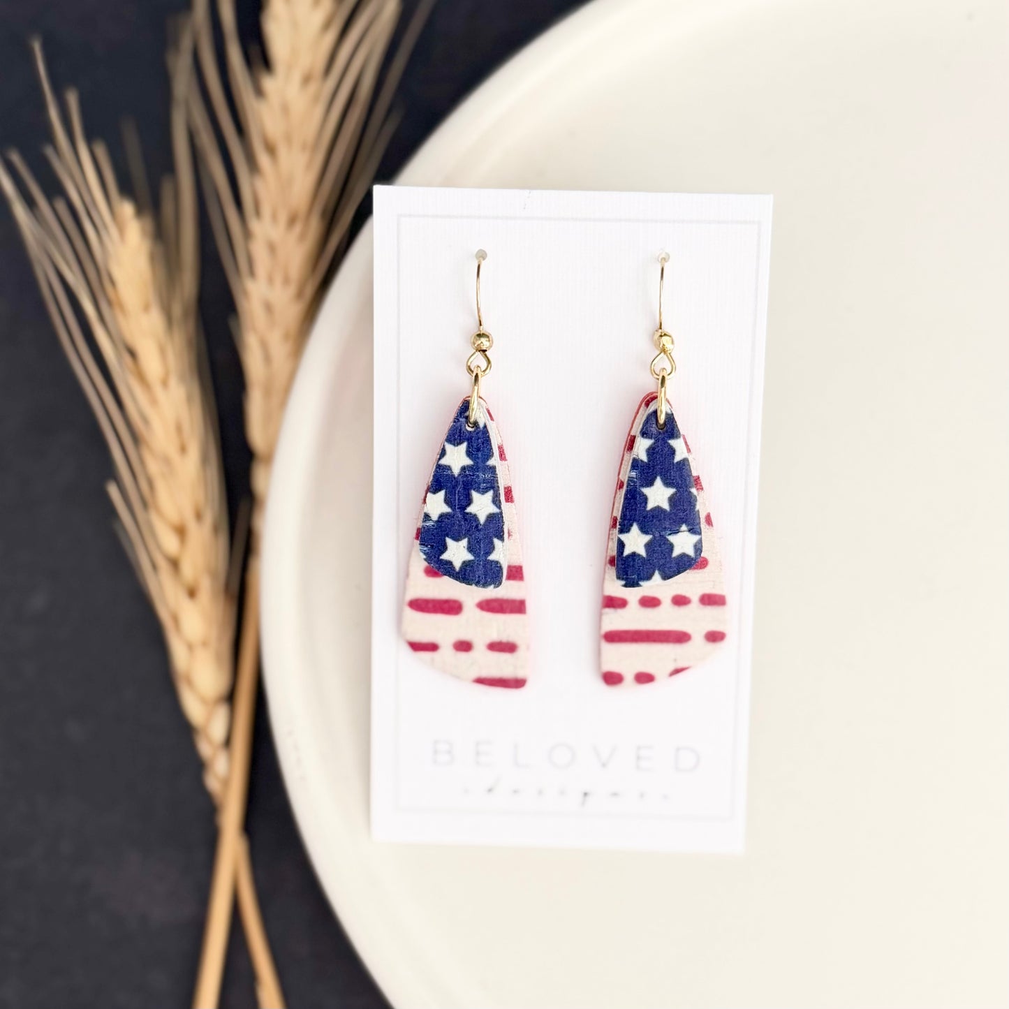 Cork Leather Double Drop Leaf Earrings | Stars + Dotted Stripes