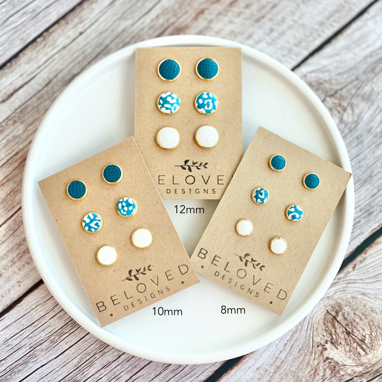 Trio Leather Stud Set - Dark Teal | Teal Leopard | Cream