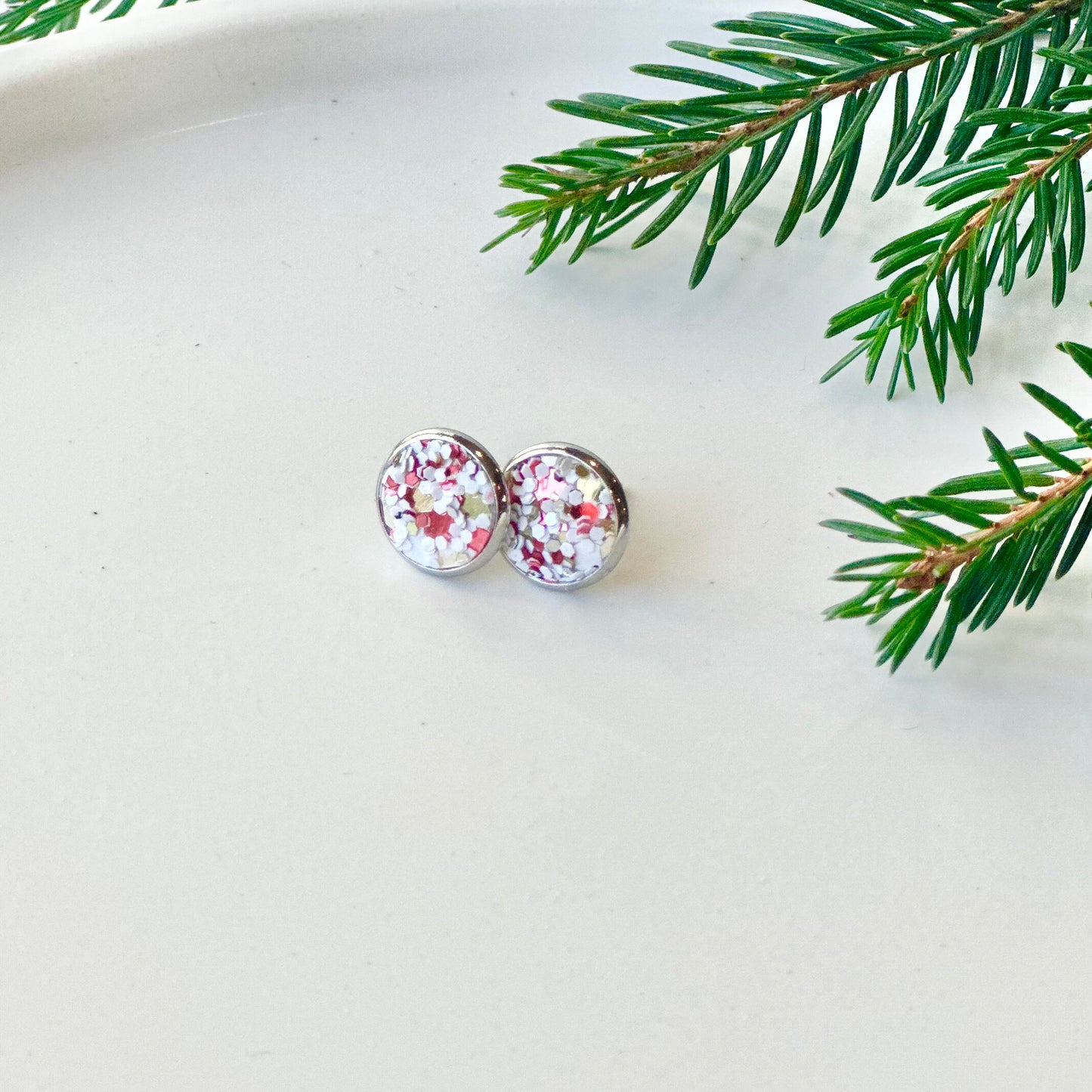 Holiday Sparkle Textured Leather Stud Earrings