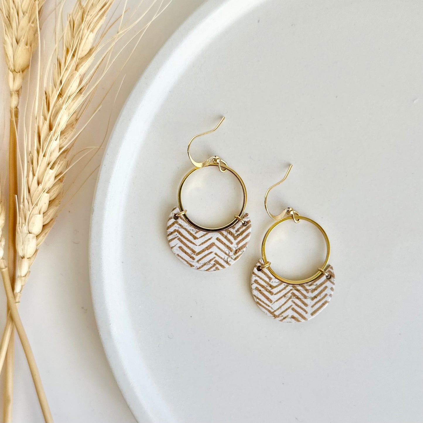 Golden Chevron Leather Crescent + Hoop Earrings