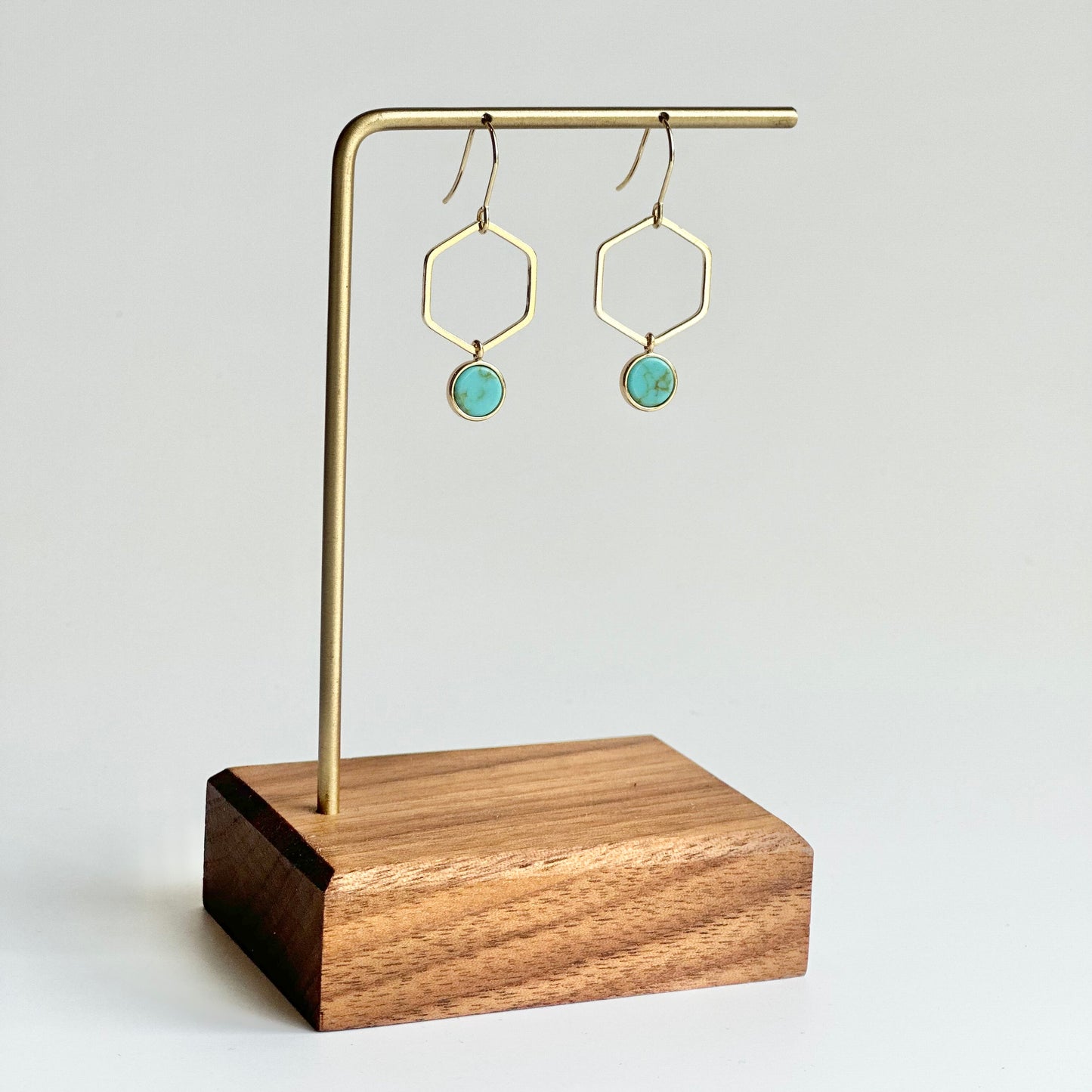 Gold Hexagon + Howlite Earrings