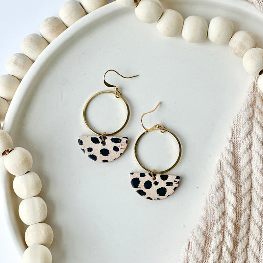 Beige Leopard Half Circle + Hoop Earrings