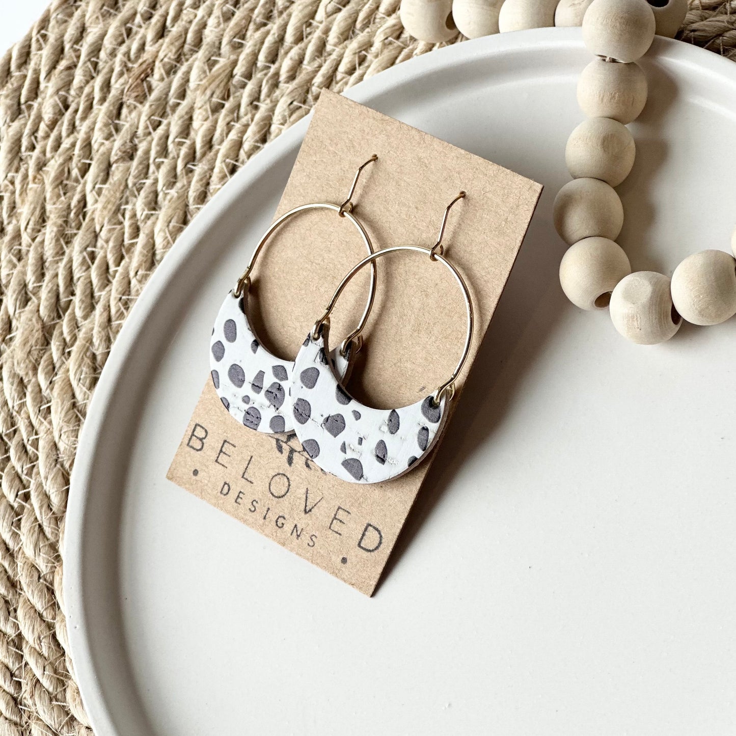 Dalmatian Cork Leather + Arch Earrings