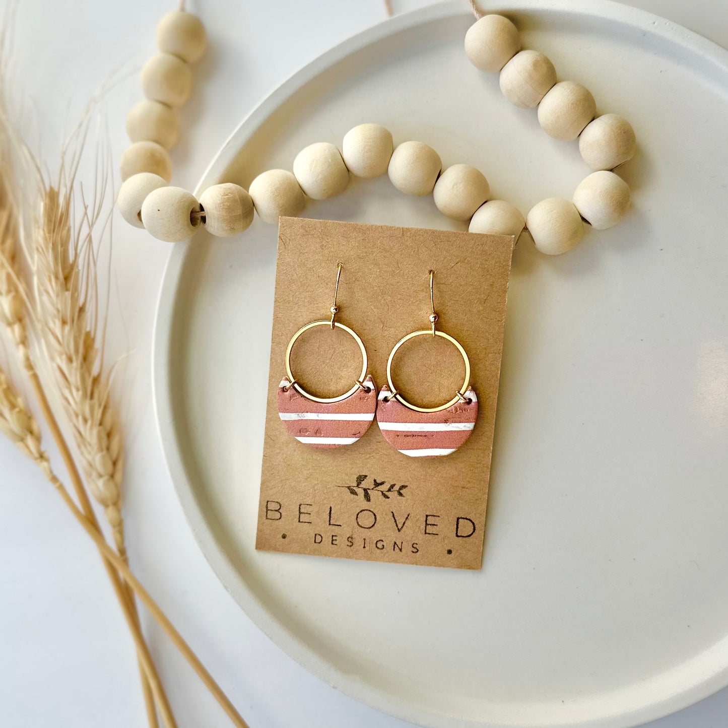 Terracotta Cork Leather Crescent + Hoop Earrings