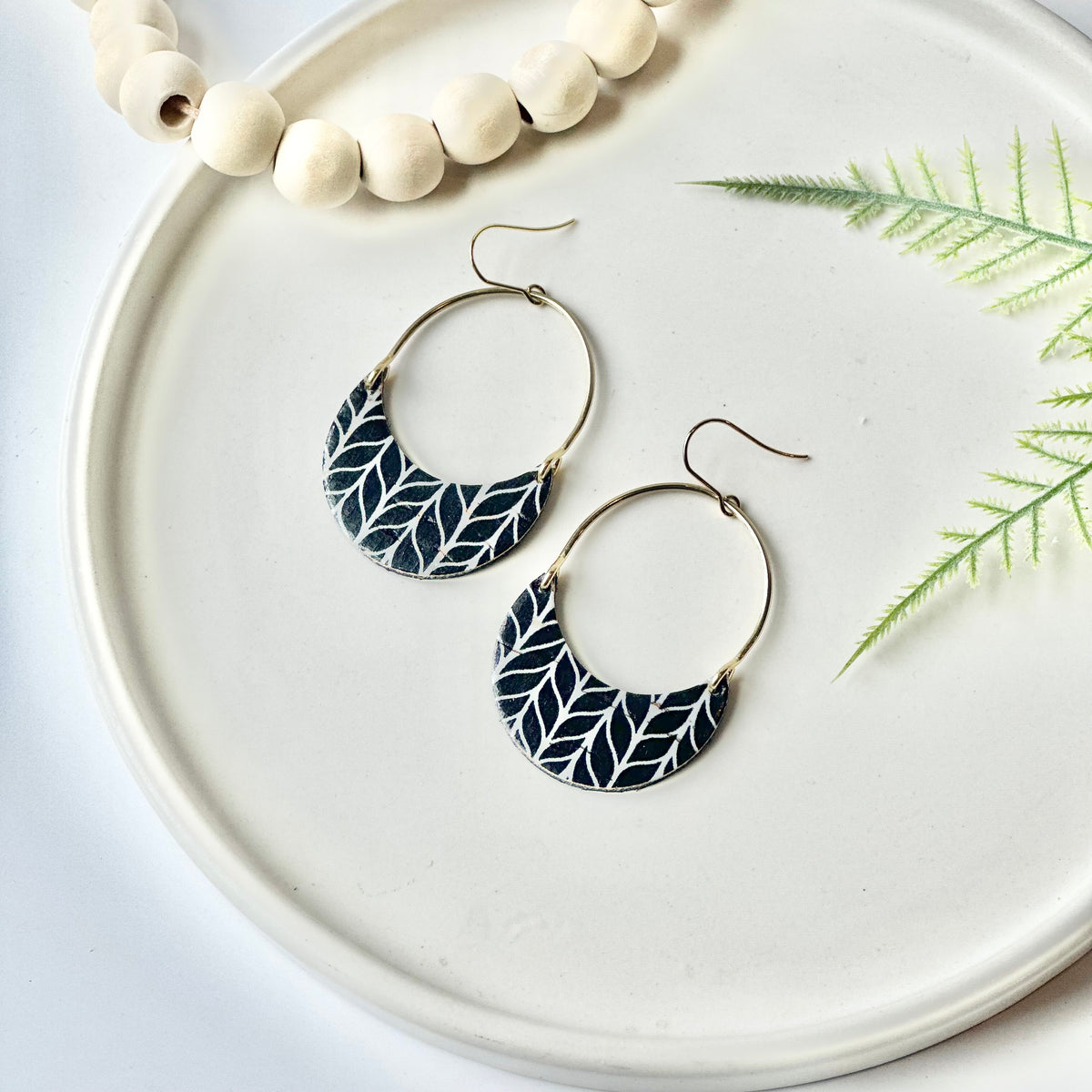 Black and White Chevron Cork Leather + Arch Earrings