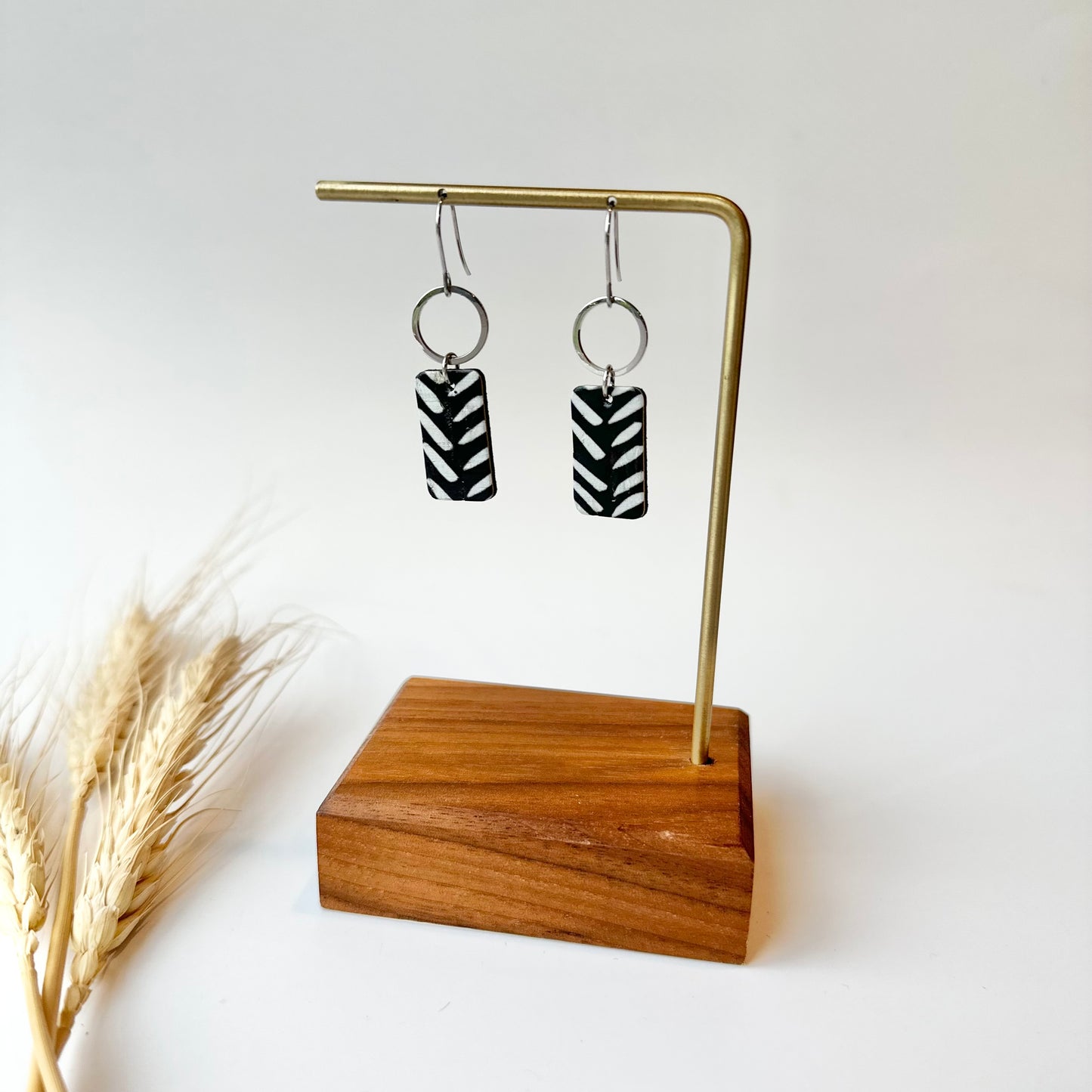 Black and White Chevron Cork Leather + Hoop Earrings