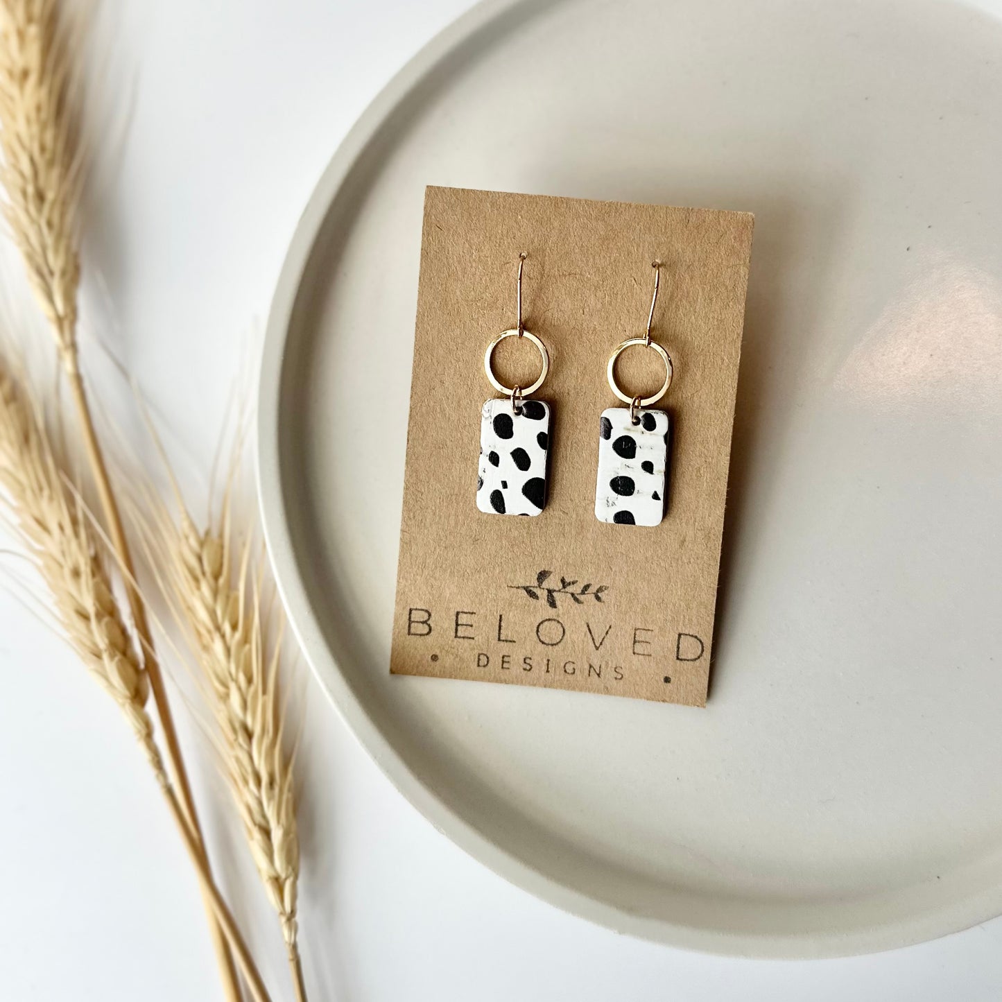 Dalmatian Cork Leather + Hoop Earrings