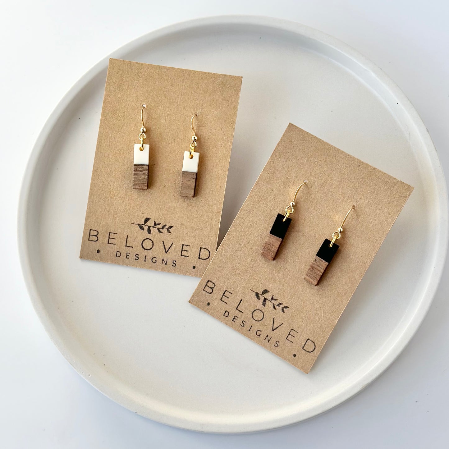 Resin + Wood Short Bar Earrings