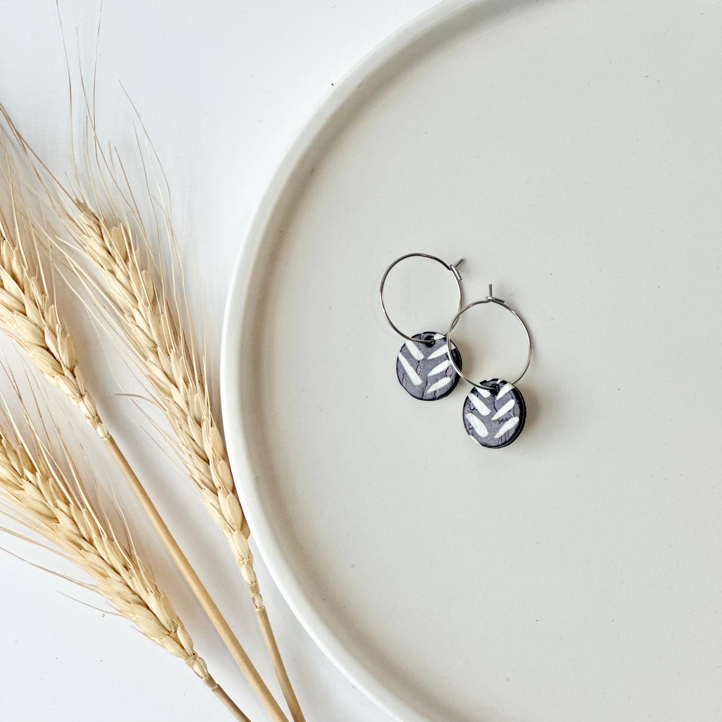 Black and White Chevron Cork Leather Circle + Hoop Earrings