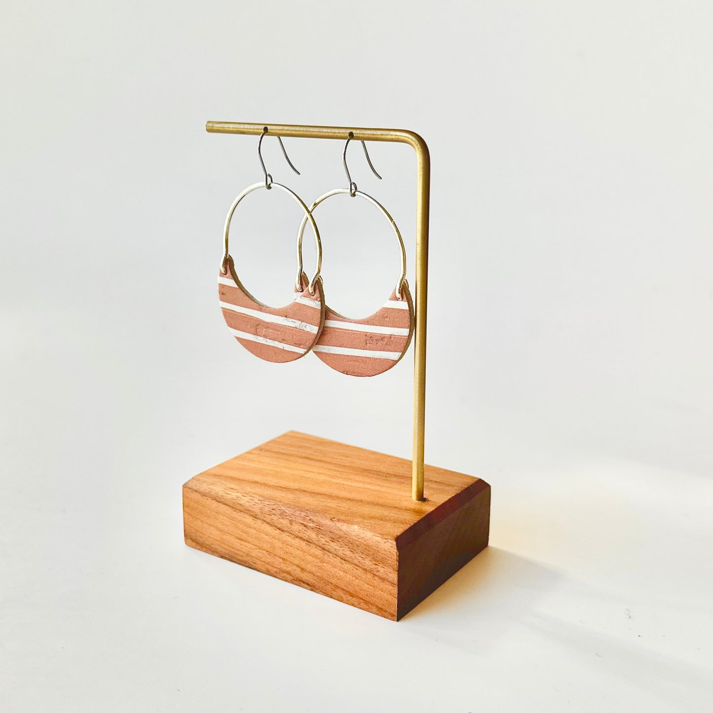 Terracotta Stripe Cork Leather + Arch Earrings