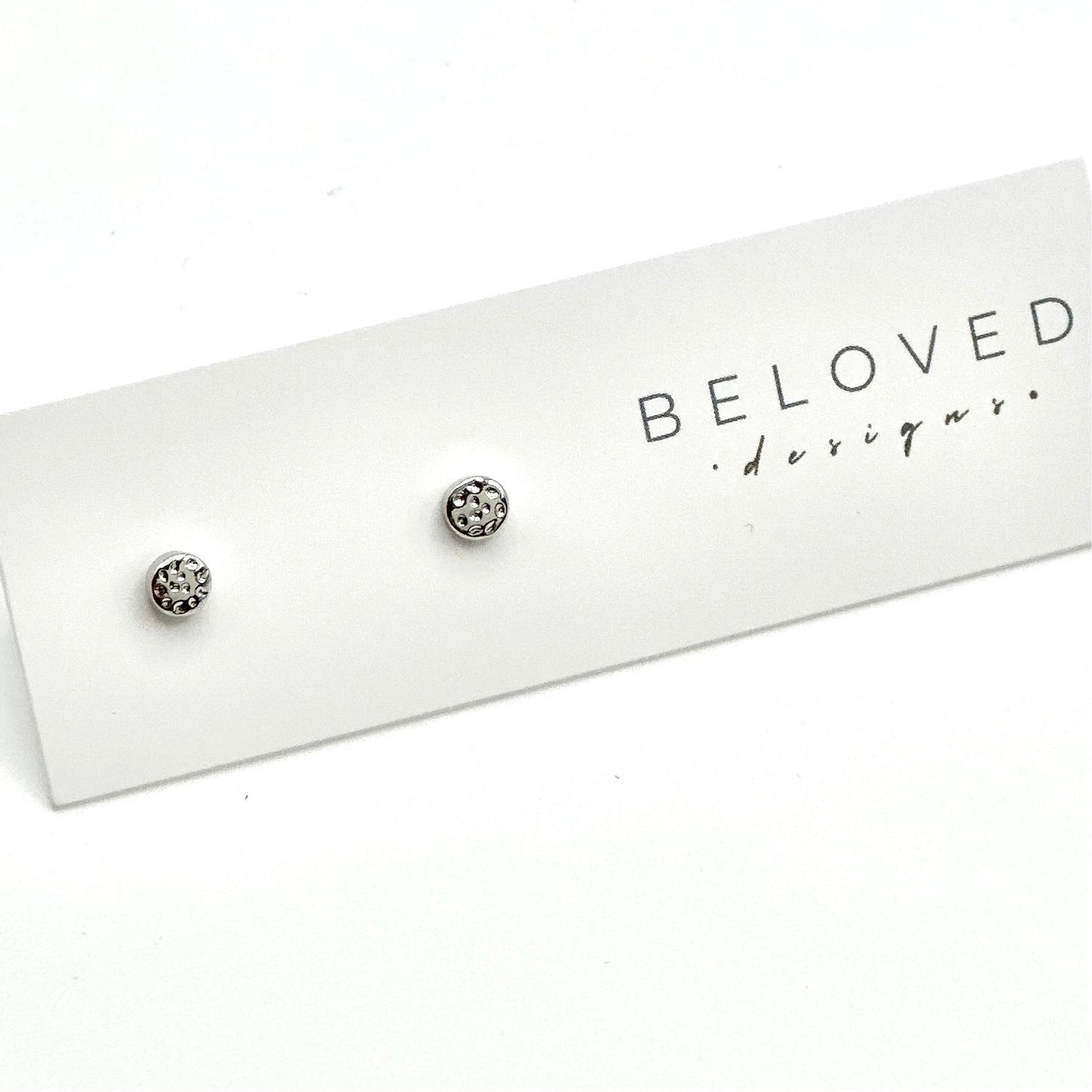 Hammered Disc Stud Earrings | Rhodium