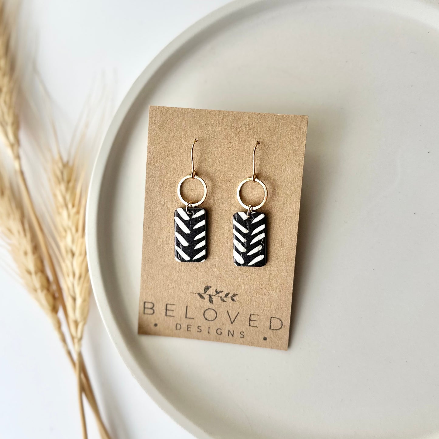 Black and White Chevron Cork Leather + Hoop Earrings