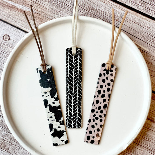 Leather Bookmark - Black Prints