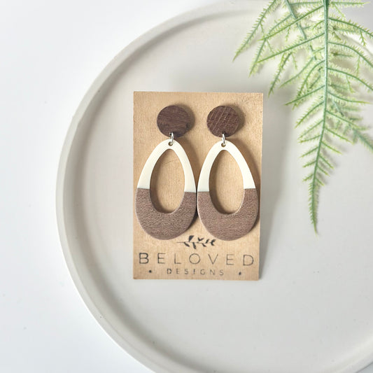 Large White Oval Resin + Wood Stud Earrings