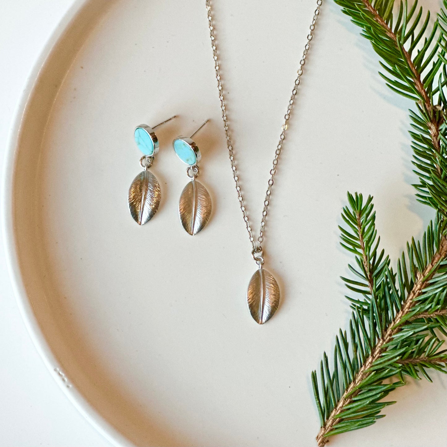 Rhodium Turquoise Leaf Set