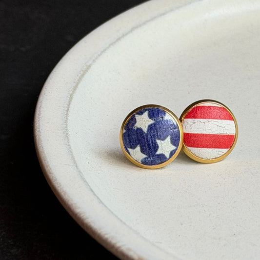 Cork Leather Stud Earrings | Stars + Stripes