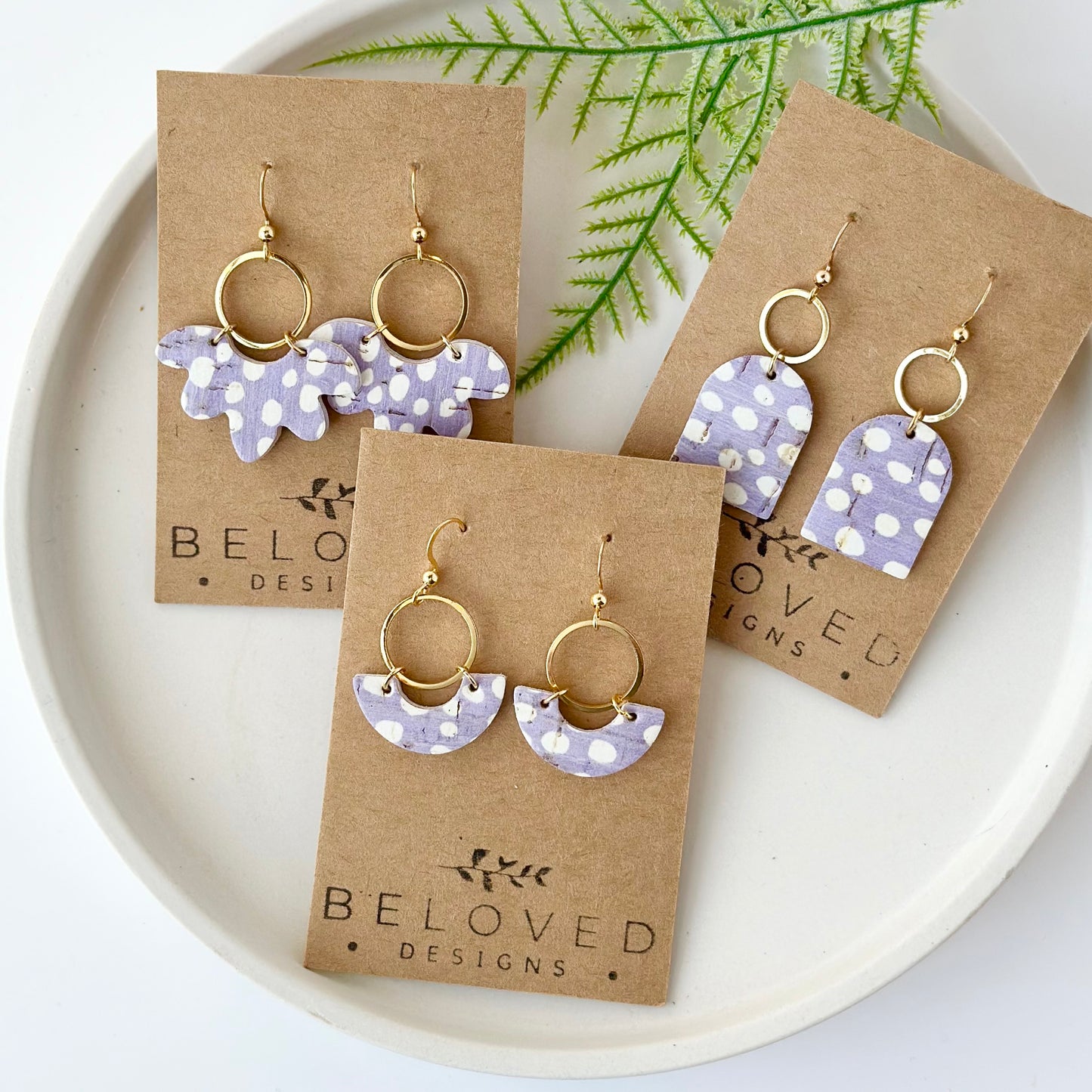 Lilac Dots Cork Leather Earrings