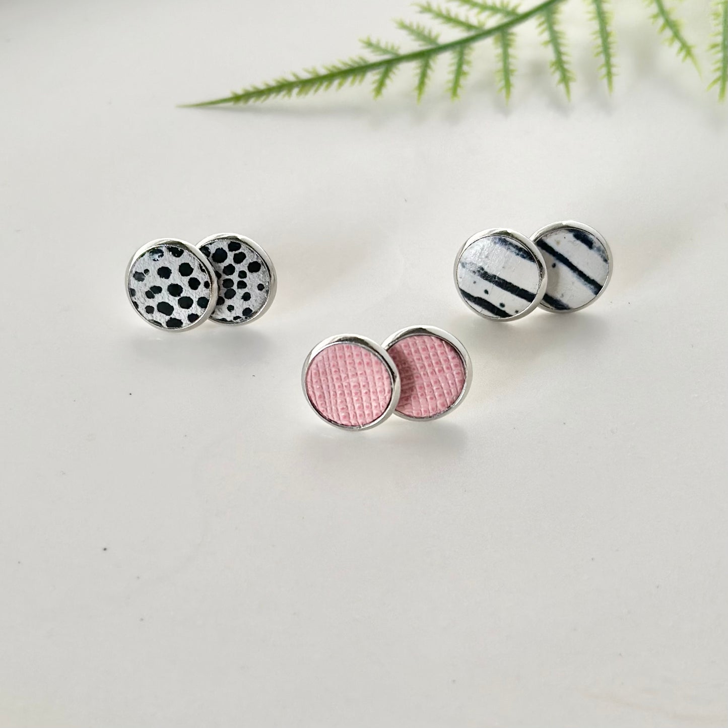 Trio Leather Stud Set - B + W Stripe | Mini Dalmatian | Blush Pink