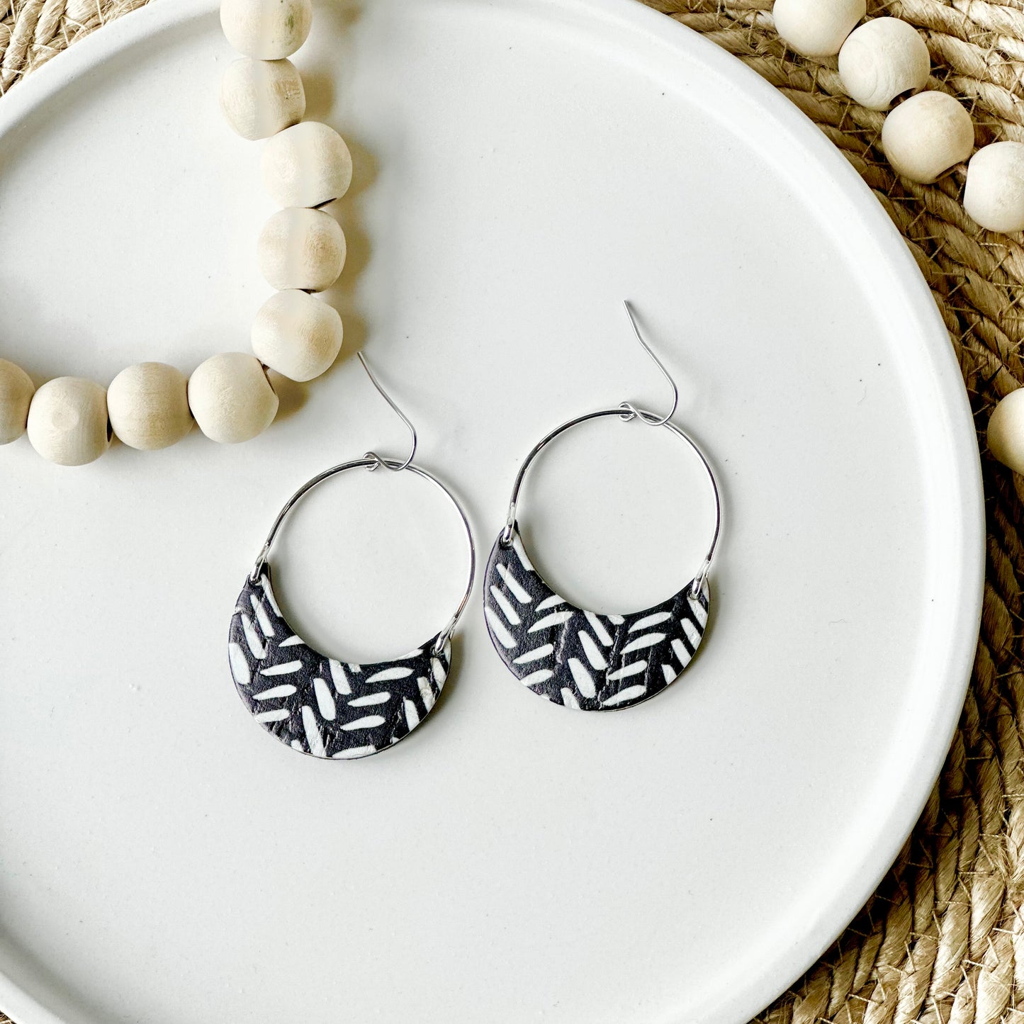 Black and White Chevron Cork Leather + Arch Earrings