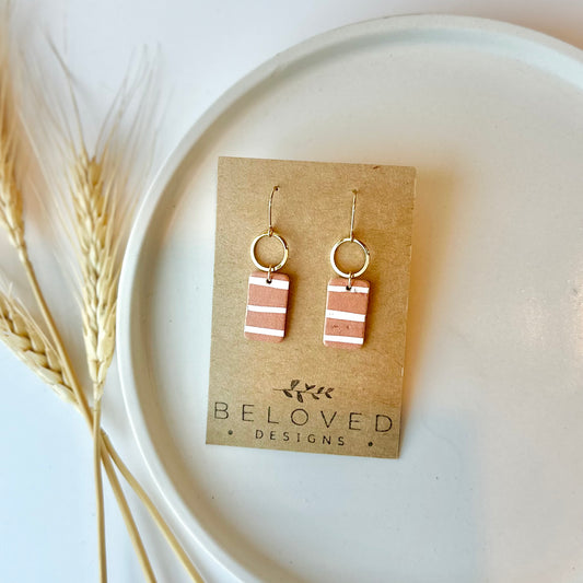 Terracotta Stripes Cork Leather + Hoop Earrings