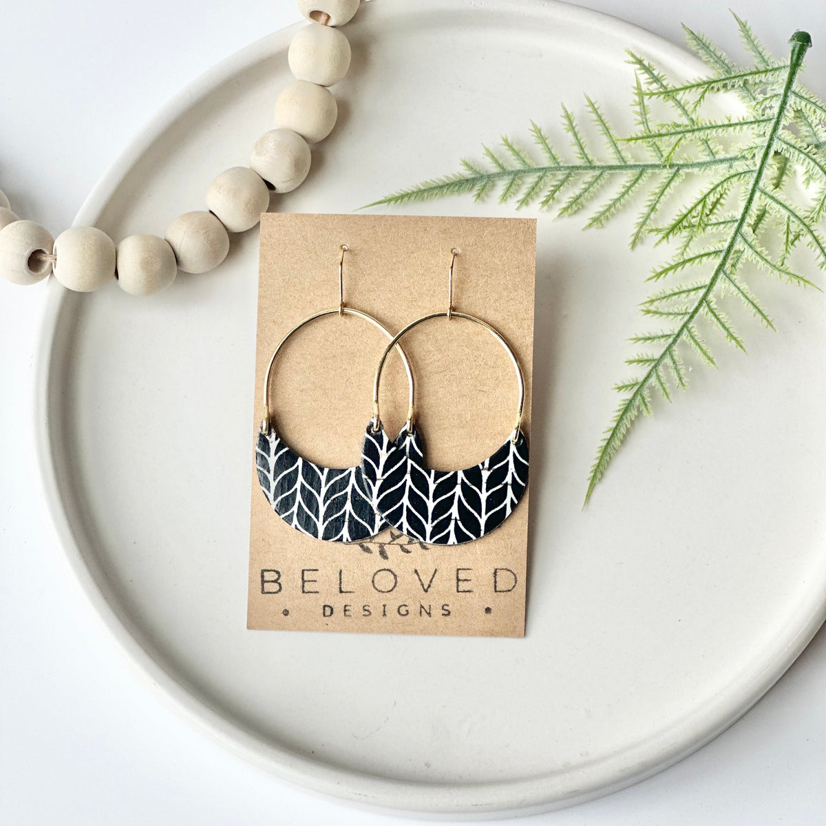Black and White Chevron Cork Leather + Arch Earrings
