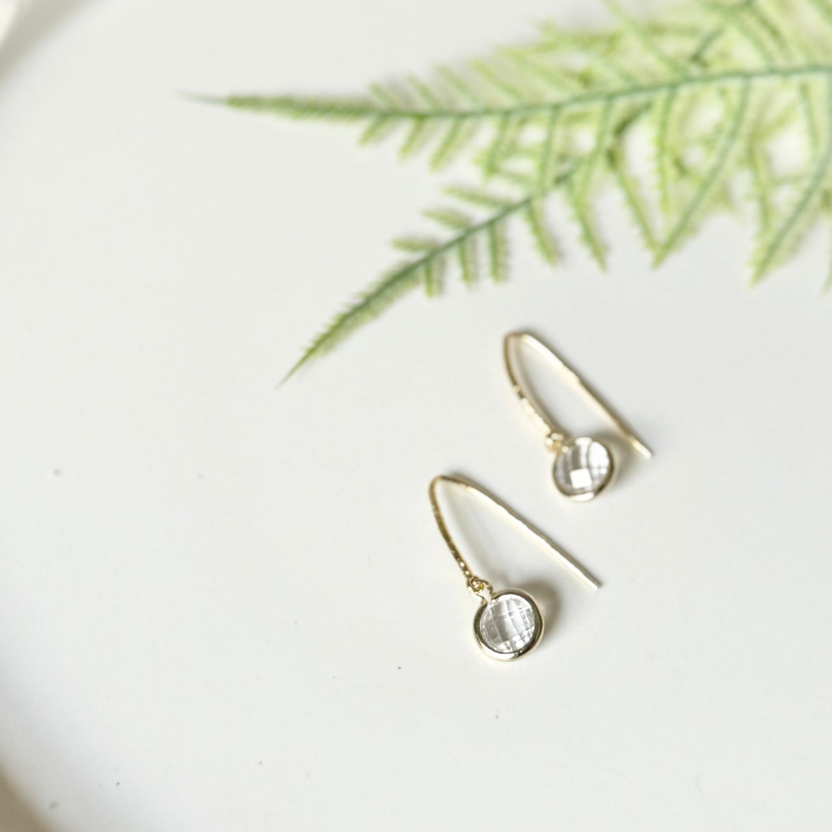 Fish Hook + Crystal Earrings | Gold