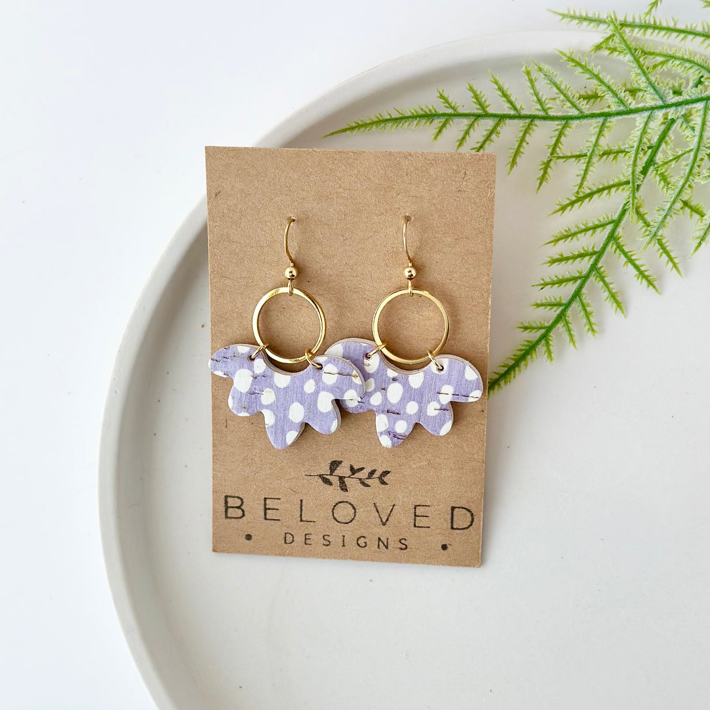 Lilac Dots Cork Leather Earrings