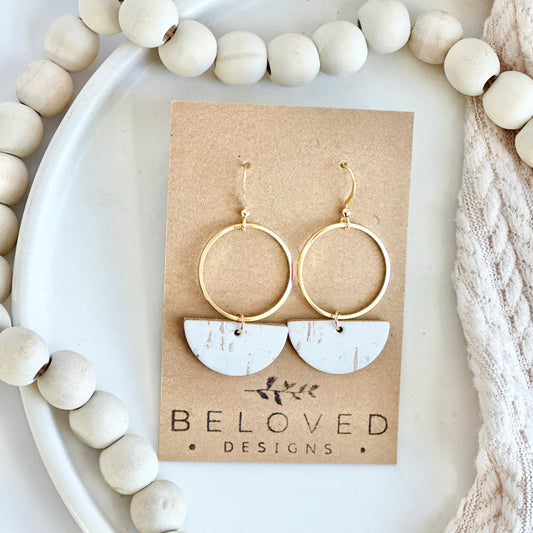 White Cork Leather Half Circle + Hoop Earrings