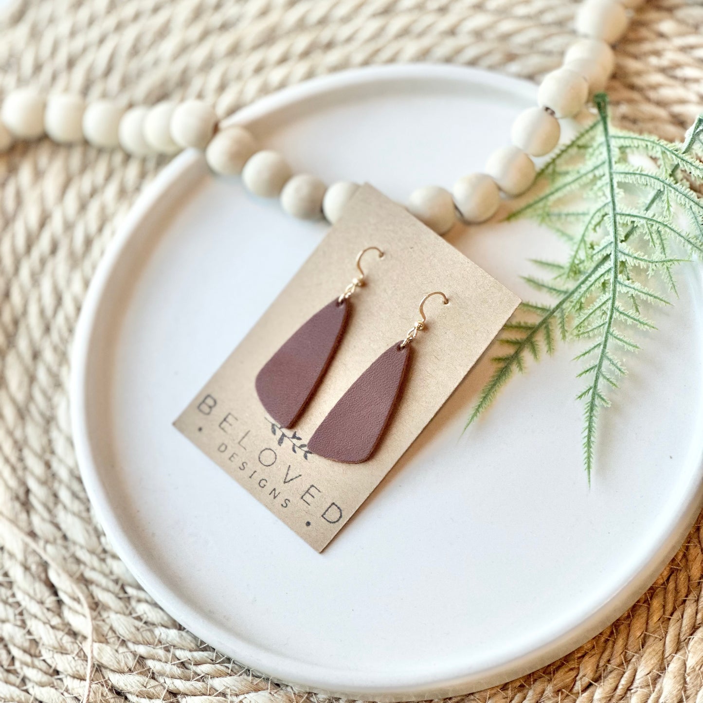 Nutmeg Leather Drop Leaf Earrings