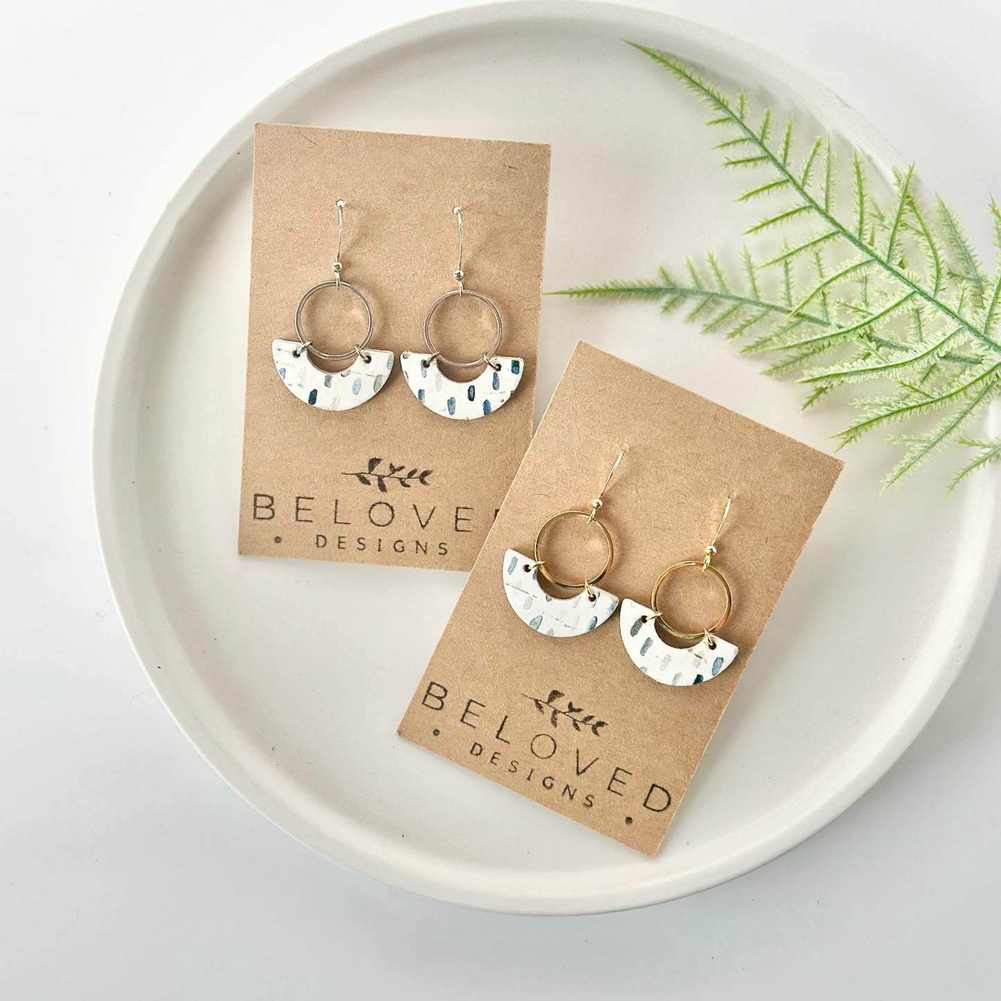 Raindrop Cork Leather Crescent + Hoop Earrings