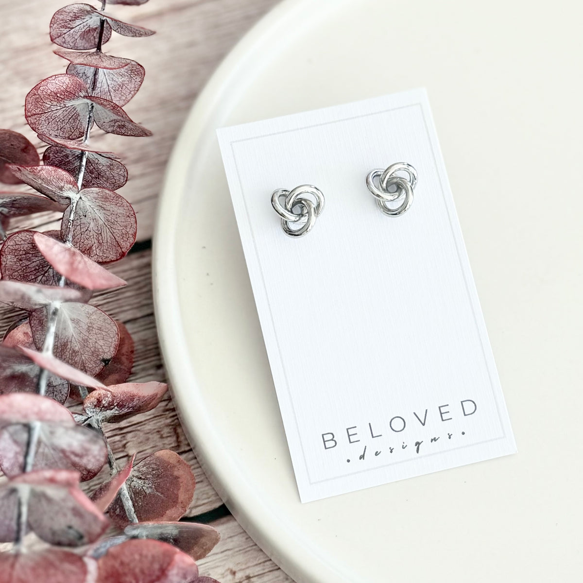 Love Knot Stud Earrings | Rhodium Large