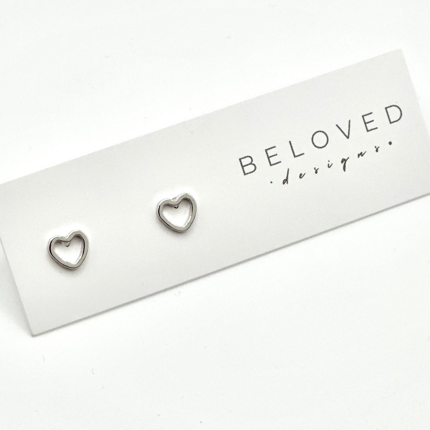 Open Heart Stud Earrings | Rhodium