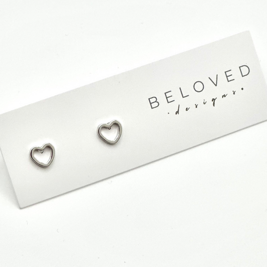 Open Heart Stud Earrings | Rhodium