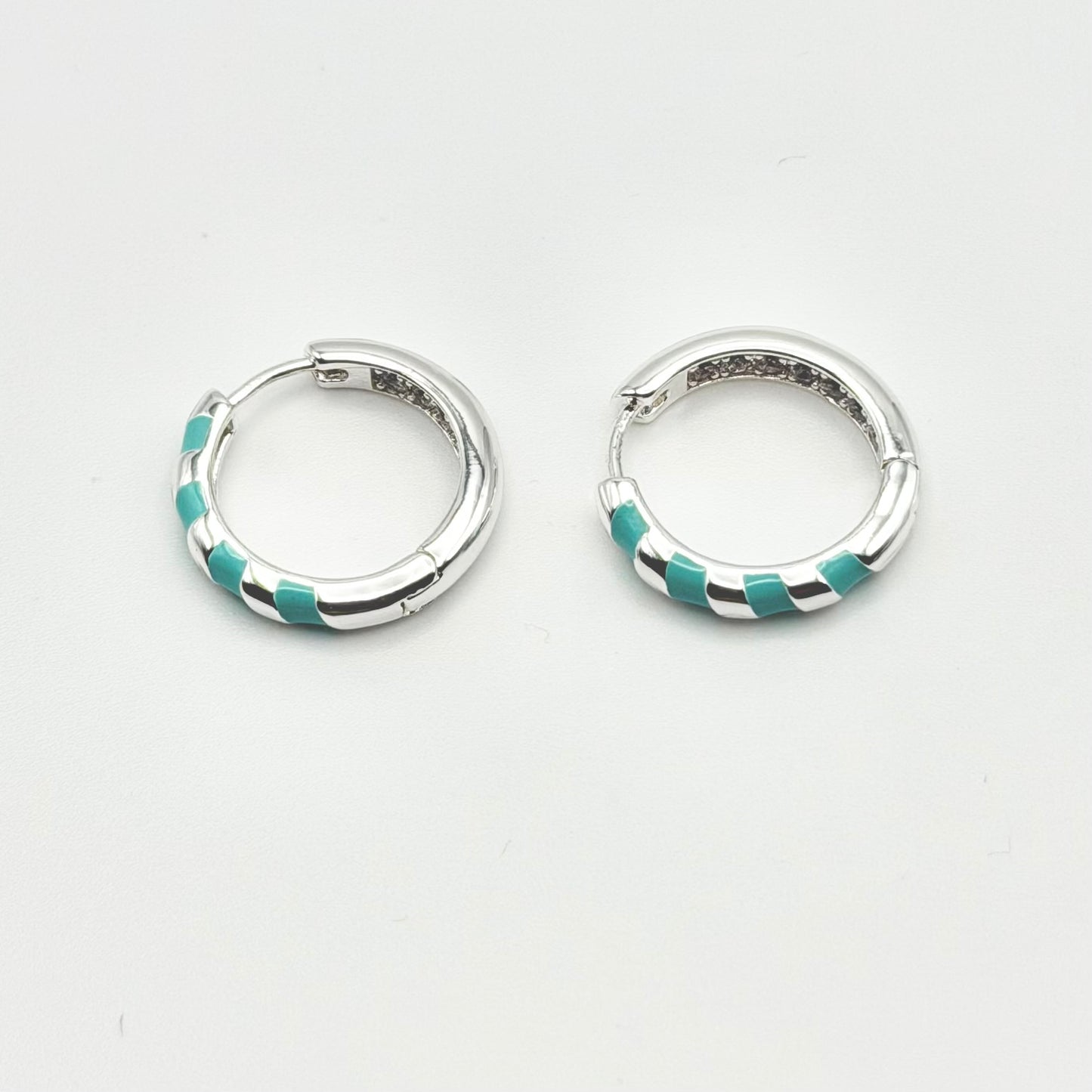 Turquoise Stripe Huggies | Rhodium