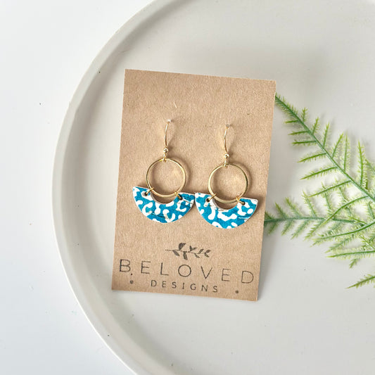 Teal Leopard Cork Leather Crescent + Hoop Earrings