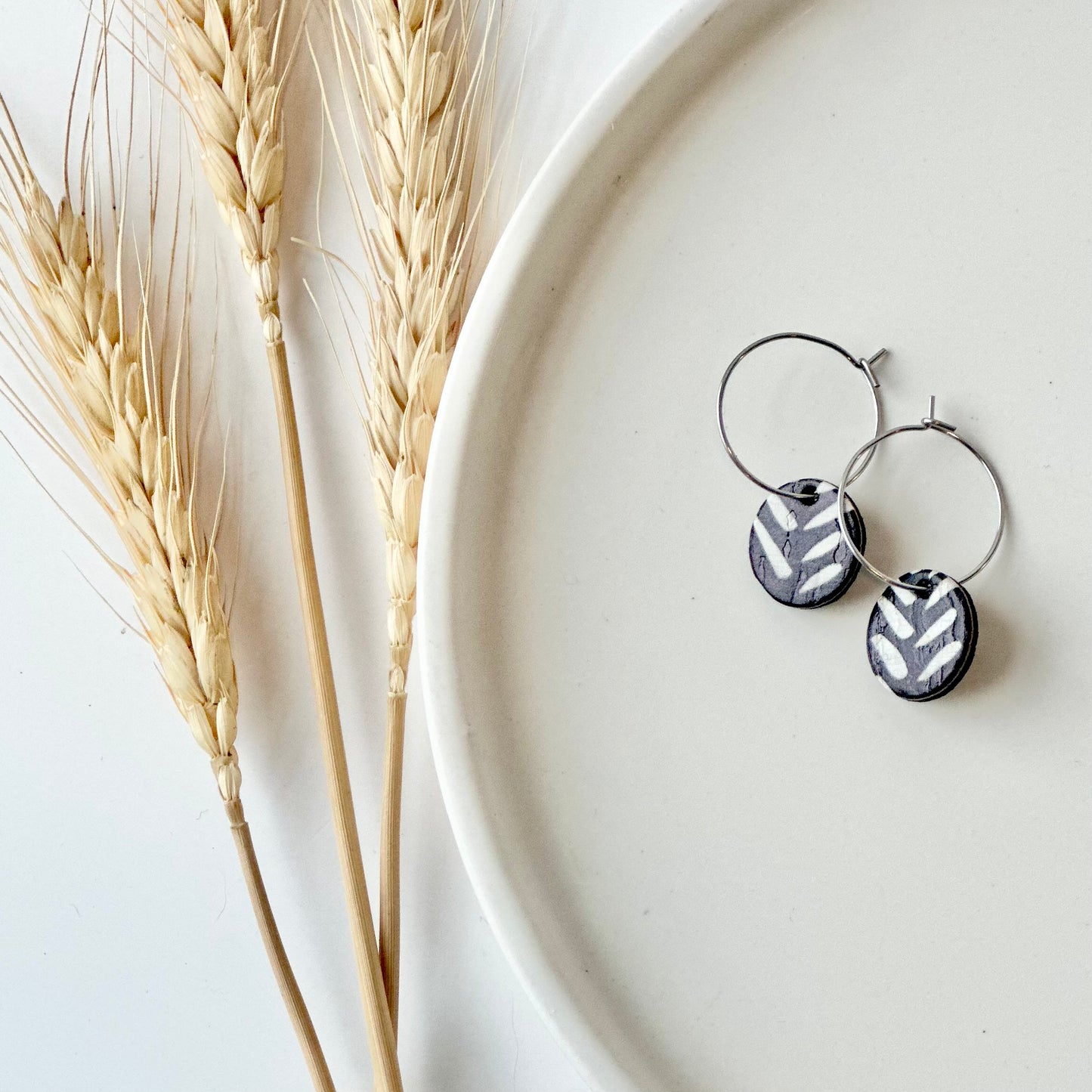 Black and White Chevron Cork Leather Circle + Hoop Earrings