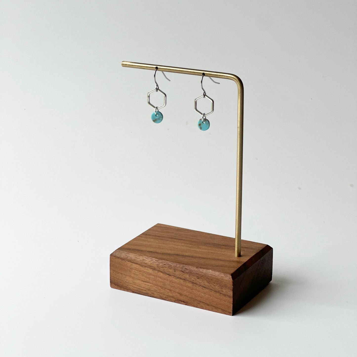 Petite Rhodium Hexagon + Howlite Earrings