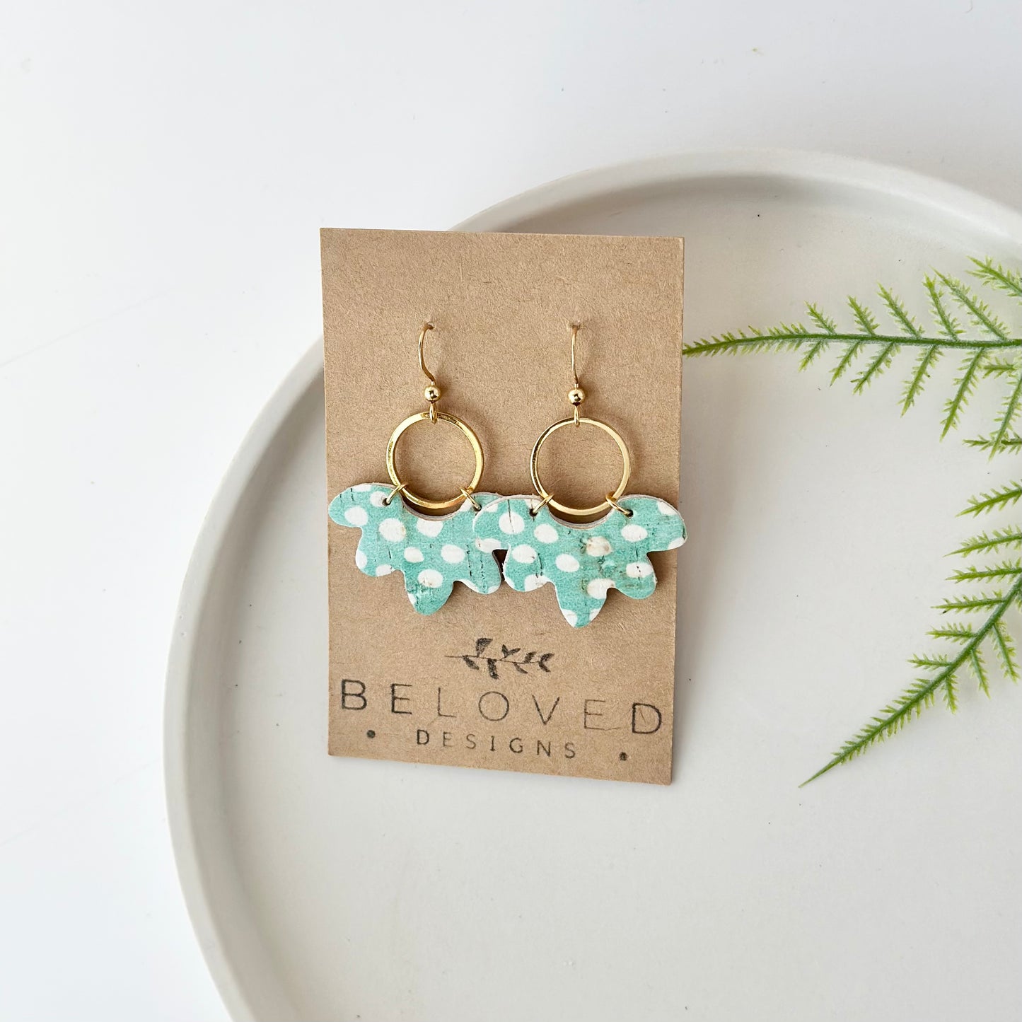 Mint Dots Cork Leather Hoop Earrings