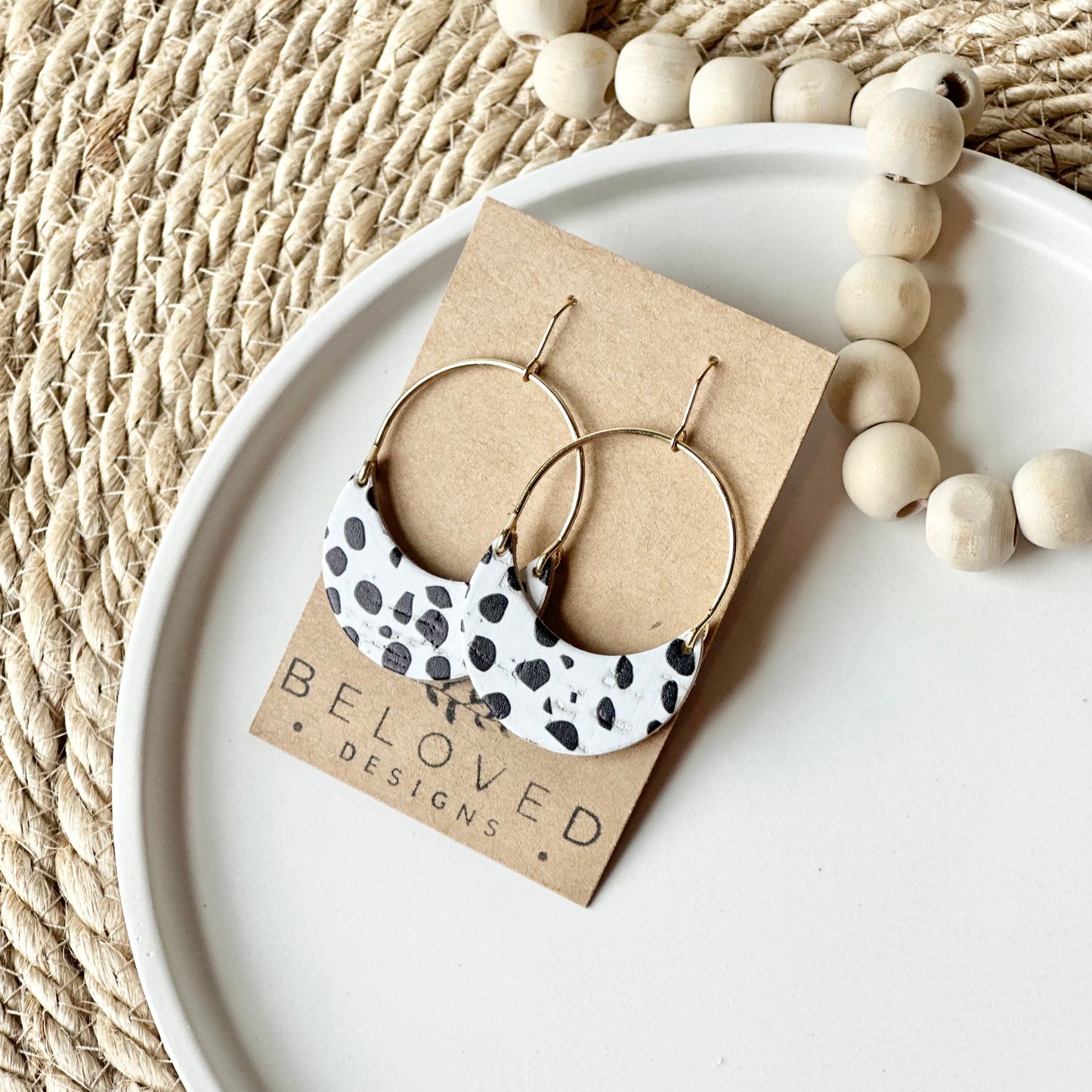 Dalmatian Cork Leather + Arch Earrings