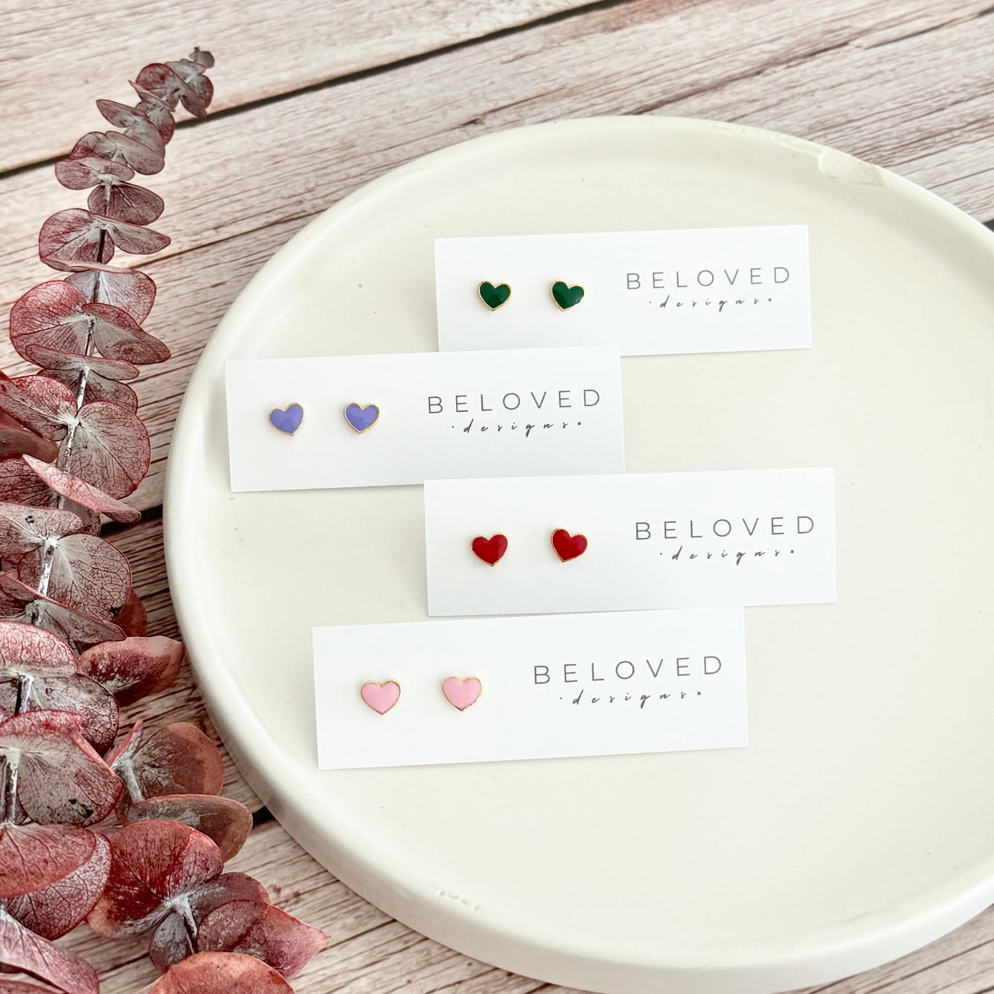 Enamel Heart Stud Earrings