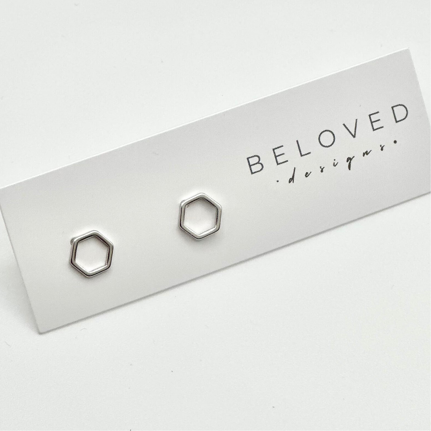 Hexagon Stud Earrings | Rhodium